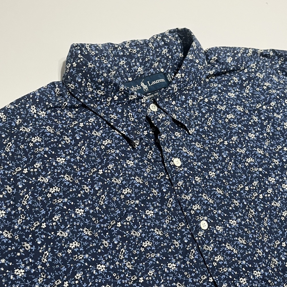 Ralph Lauren 2XL Blue Floral Button Down Shirt Tall Oxford Cotton Classic Fit